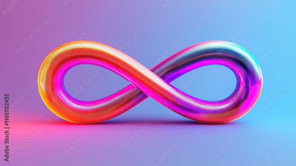 A colorful, 3D infinity symbol with a glossy finish, set against a vibrant gradient background, representing endless possibilities and continuity. A colorful, 3D infinity symbol with a glossy finish, set against a vibrant gradient background, representing endless possibilities and continuity.