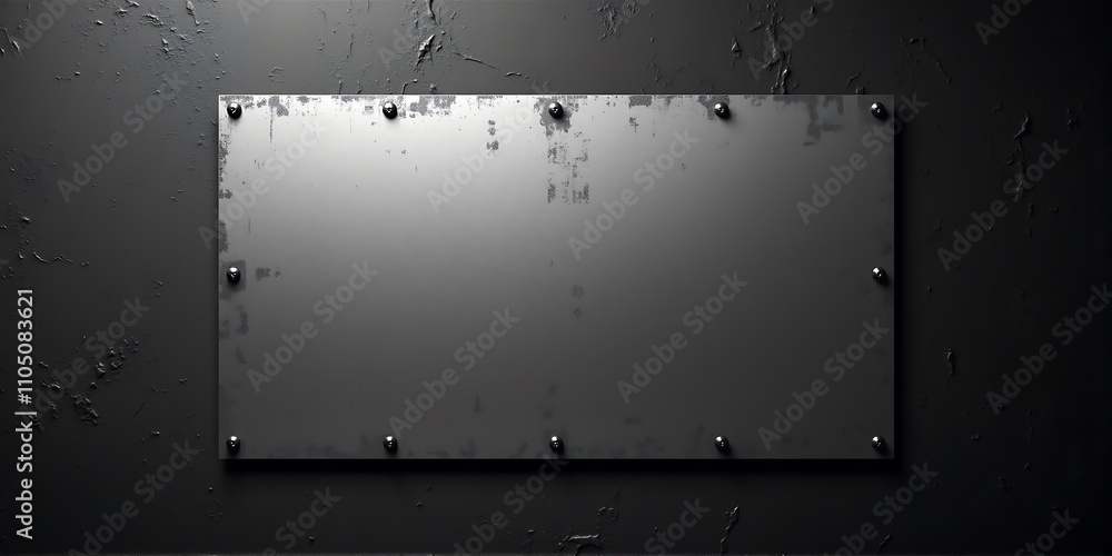 Obraz premium The metal plate is attached to a textured surface with barely noticeable defects
