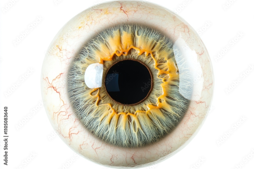 Single Eyeball on White Background: Closeup View of a Human Eye Staring with Focused Attention Single Eyeball on White Background: Closeup View of a Human Eye Staring with Focused Attention