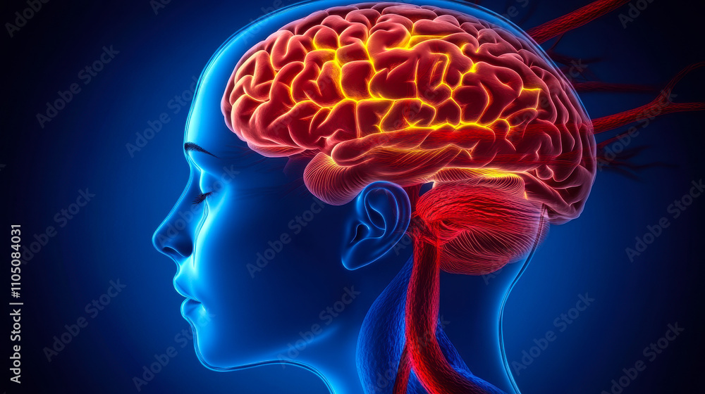 Illustration of Brain with Atherosclerosis and Blood Clot Highlighting Mini Strokes and TIA Illustration of Brain with Atherosclerosis and Blood Clot Highlighting Mini Strokes and TIA