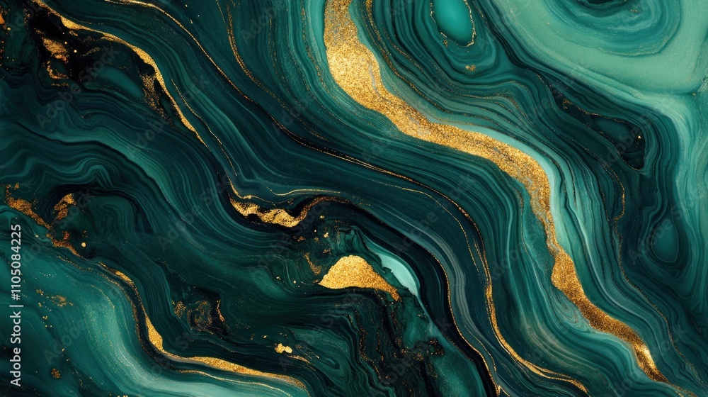 Abstract Emerald Green And Gold Swirls Painting Abstract Emerald Green And Gold Swirls Painting