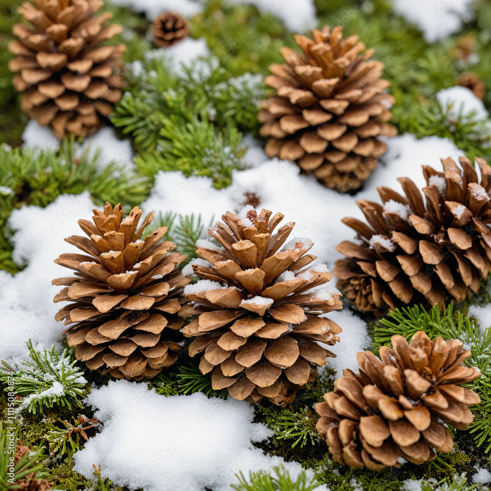 Fototapeta premium pine cones dusted with snow