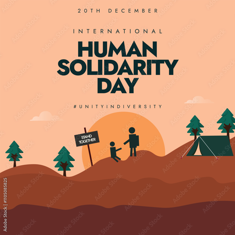 Fototapeta premium International Human Solidarity Day. 20th December Human Solidarity Day celebration banner with People helping each other. The day promote unity, kindness, and diversity and to improve global unity.
