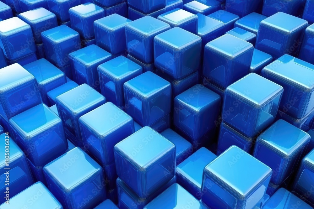 Futuristic Abstract Three-Dimensional Blue Cubes - A Geometric Digital Background Futuristic Abstract Three-Dimensional Blue Cubes - A Geometric Digital Background