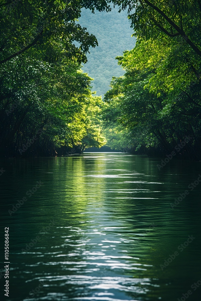A broad, slow-moving river lined with dense trees, ideal for rafting. The water surface is calm, reflecting the serene surroundings. No rafts or people, evoking the peacefulness of nature. A broad, slow-moving river lined with dense trees, ideal for rafting. The water surface is calm, reflecting the serene surroundings. No rafts or people, evoking the peacefulness of nature.