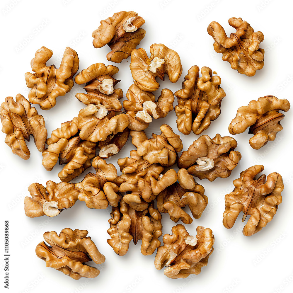 Top View of Crushed Walnuts Spread Across a Clean Surface Top View of Crushed Walnuts Spread Across a Clean Surface