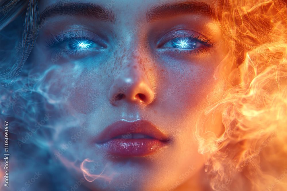 Hyper-realistic portrait photography of people interconnected with luminous patterns of light energy. Hyper-realistic portrait photography of people interconnected with luminous patterns of light energy.