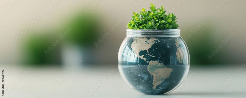 A small glass globe with a plant on top, symbolizing environmental sustainability and the connection between nature and the Earth. A small glass globe with a plant on top, symbolizing environmental sustainability and the connection between nature and the Earth.