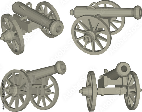 vector illustration design of old war weapon classic vintage cannon with running wheels