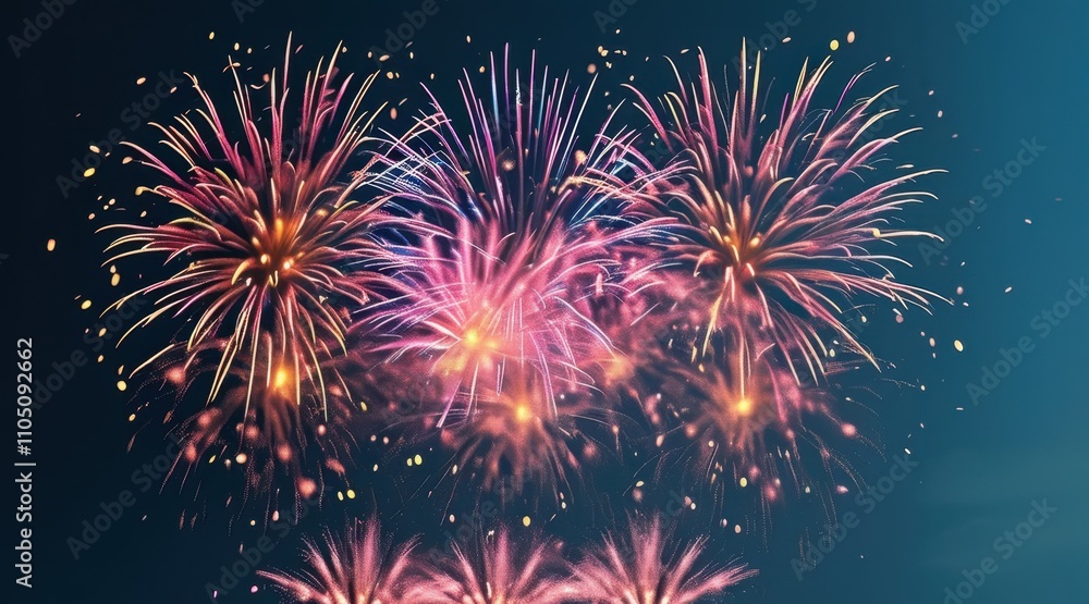 Naklejka premium Joyful Candy Colors in New Year’s Sky: A Festive Explosion of Happiness