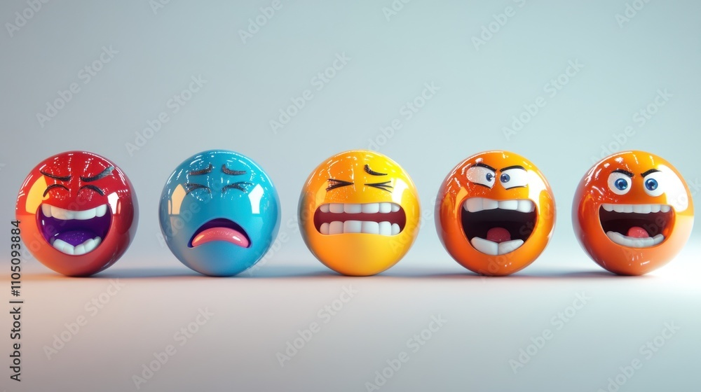 Colorful Spherical Emojis Displaying Various Emotions Colorful Spherical Emojis Displaying Various Emotions