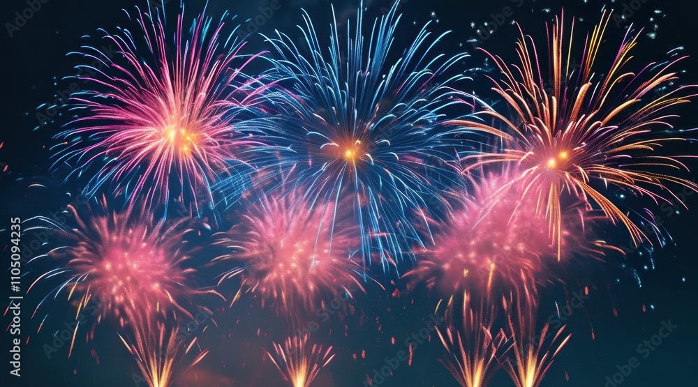 Naklejka premium Joyful Candy Colors in New Year’s Sky: A Festive Explosion of Happiness