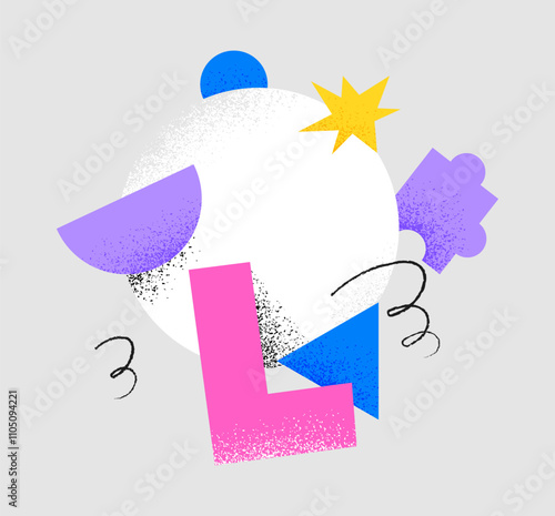Abstract multi-colored composition of doodle elements, shapes
