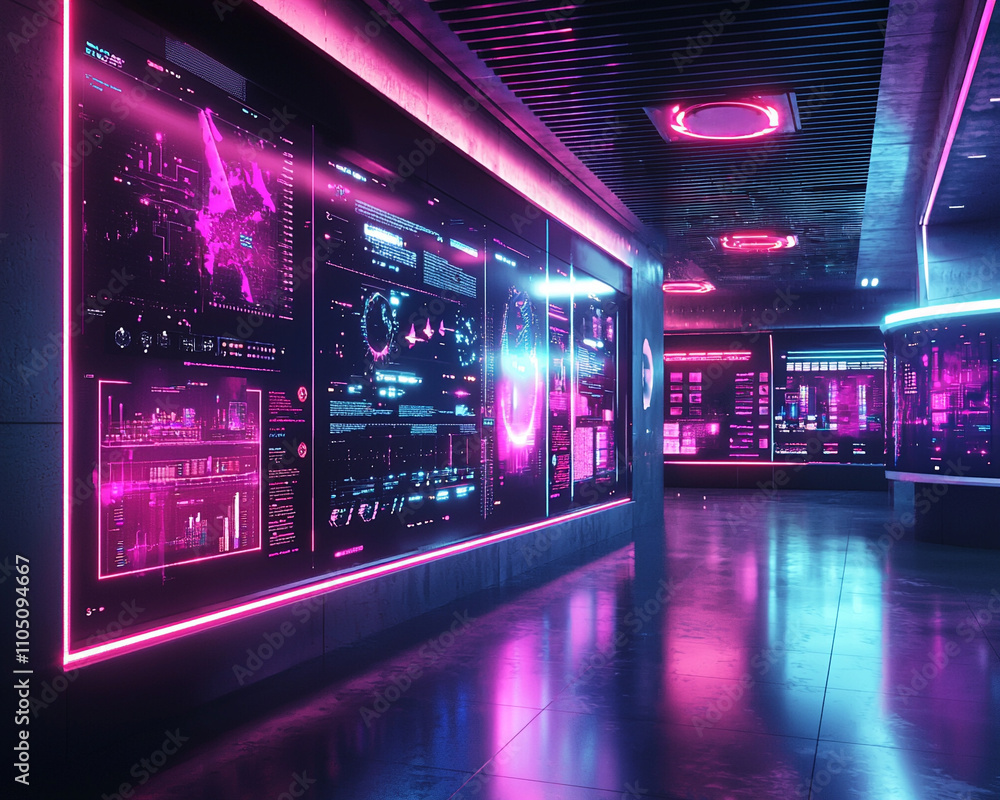 Futuristic ai-generated tech hub digital space interactive displays urban environment immersive experience innovation unleashed