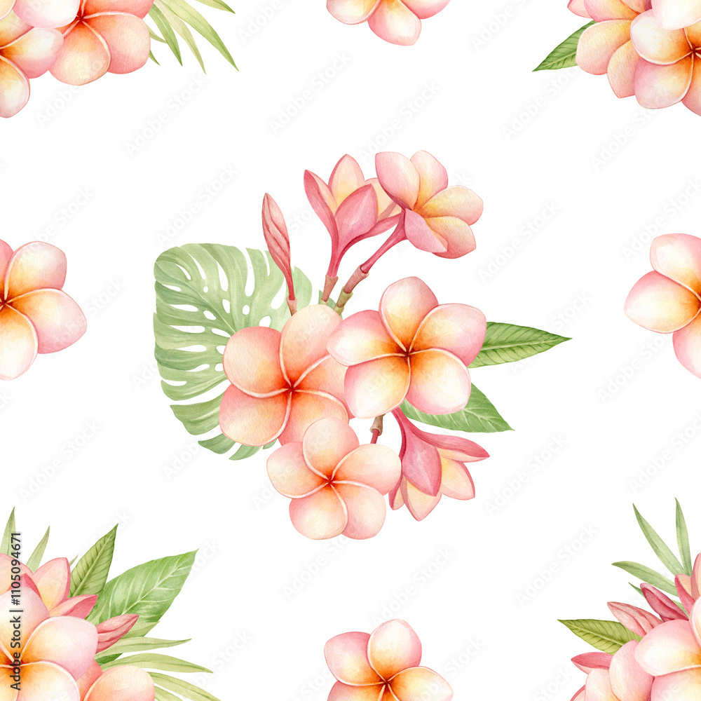 Naklejka premium Tropical seamless pattern with flowers.