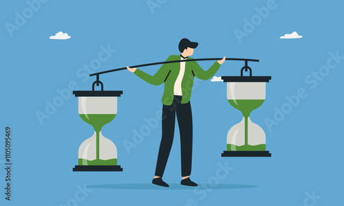 Balance productive time efficiency and effectiveness in business concept time management.