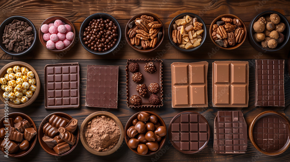 Assorted Chocolates and Nuts on Wooden Table Assorted Chocolates and Nuts on Wooden Table