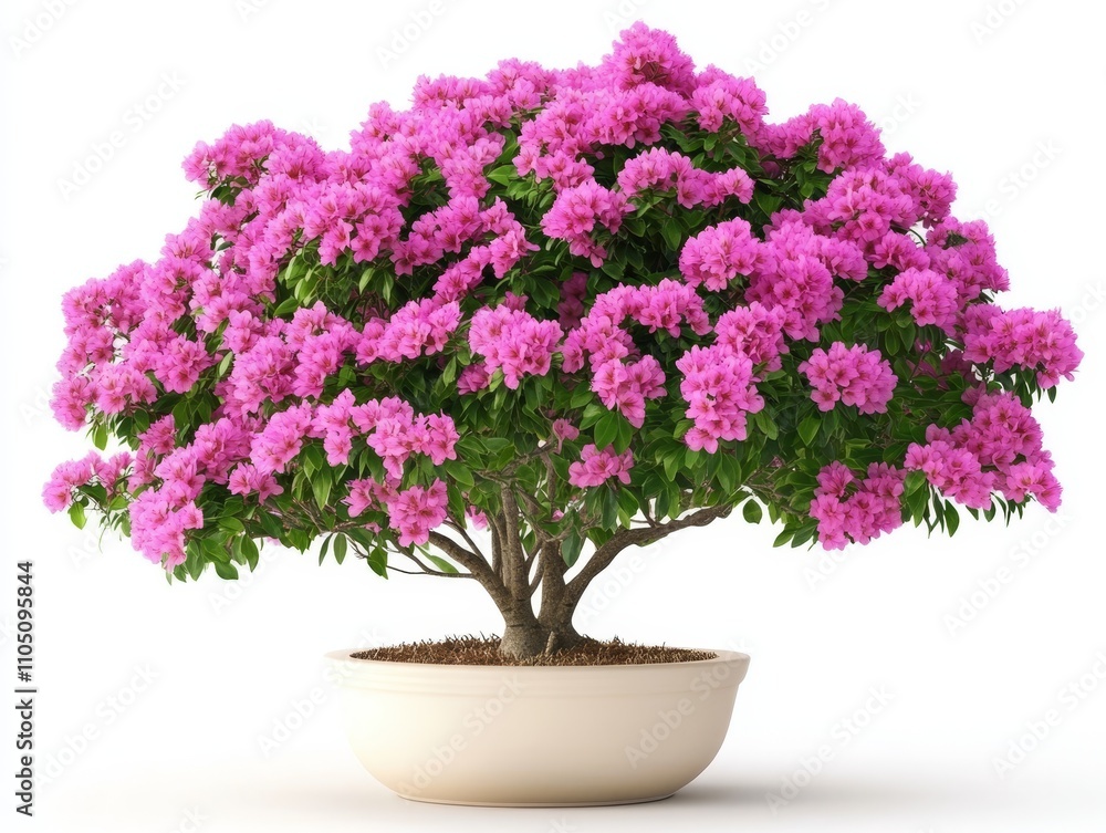 Pink Azalea Bonsai Tree in Pot Blooming Flowers Pink Azalea Bonsai Tree in Pot Blooming Flowers