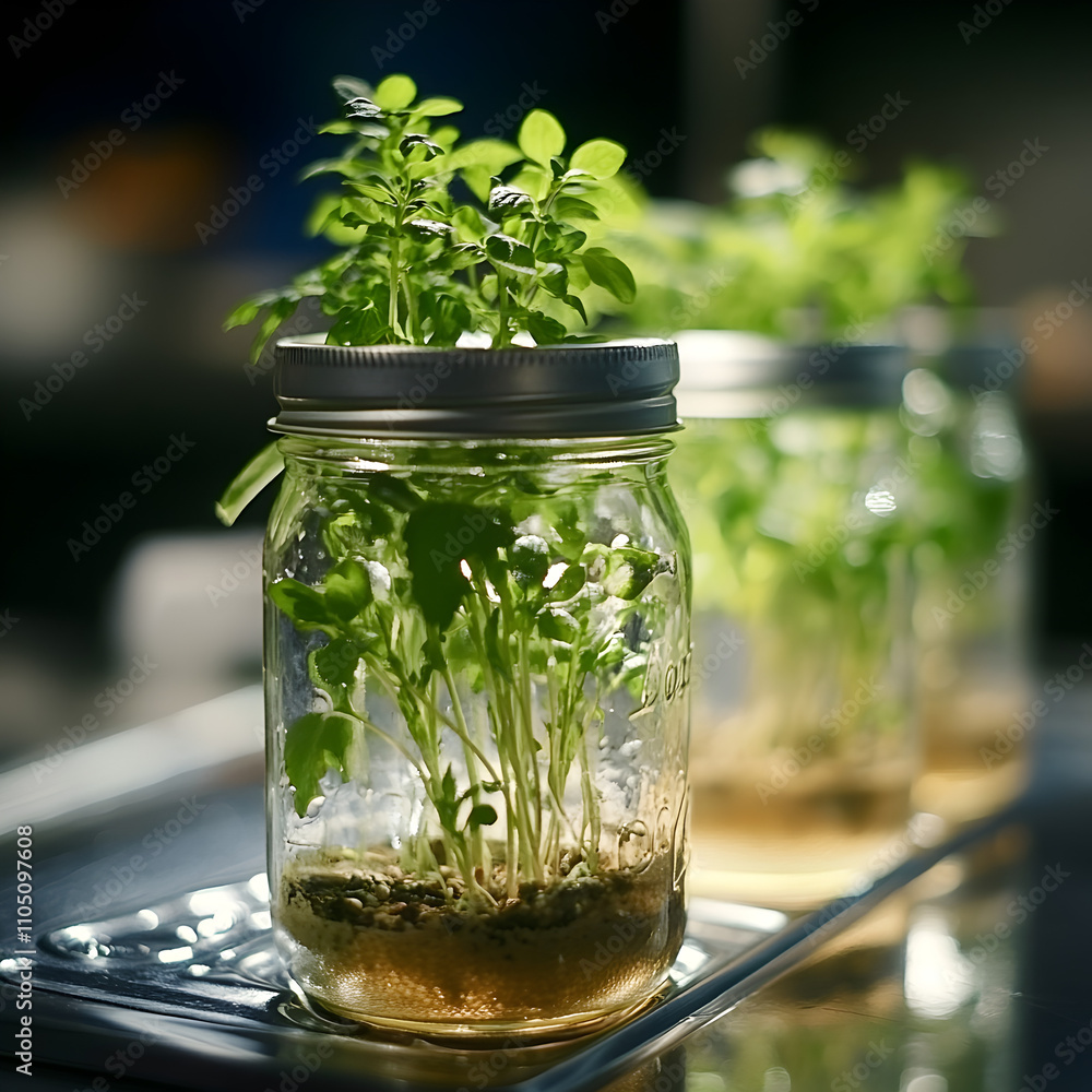 Growing aofthanit herbs in a mason jar aquaponics system indoor garden macro photography kitchen nature inspired Growing aofthanit herbs in a mason jar aquaponics system indoor garden macro photography kitchen nature inspired