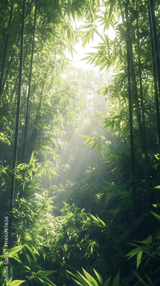 Obraz premium Sunbeams Filtering Through Lush Bamboo Forest