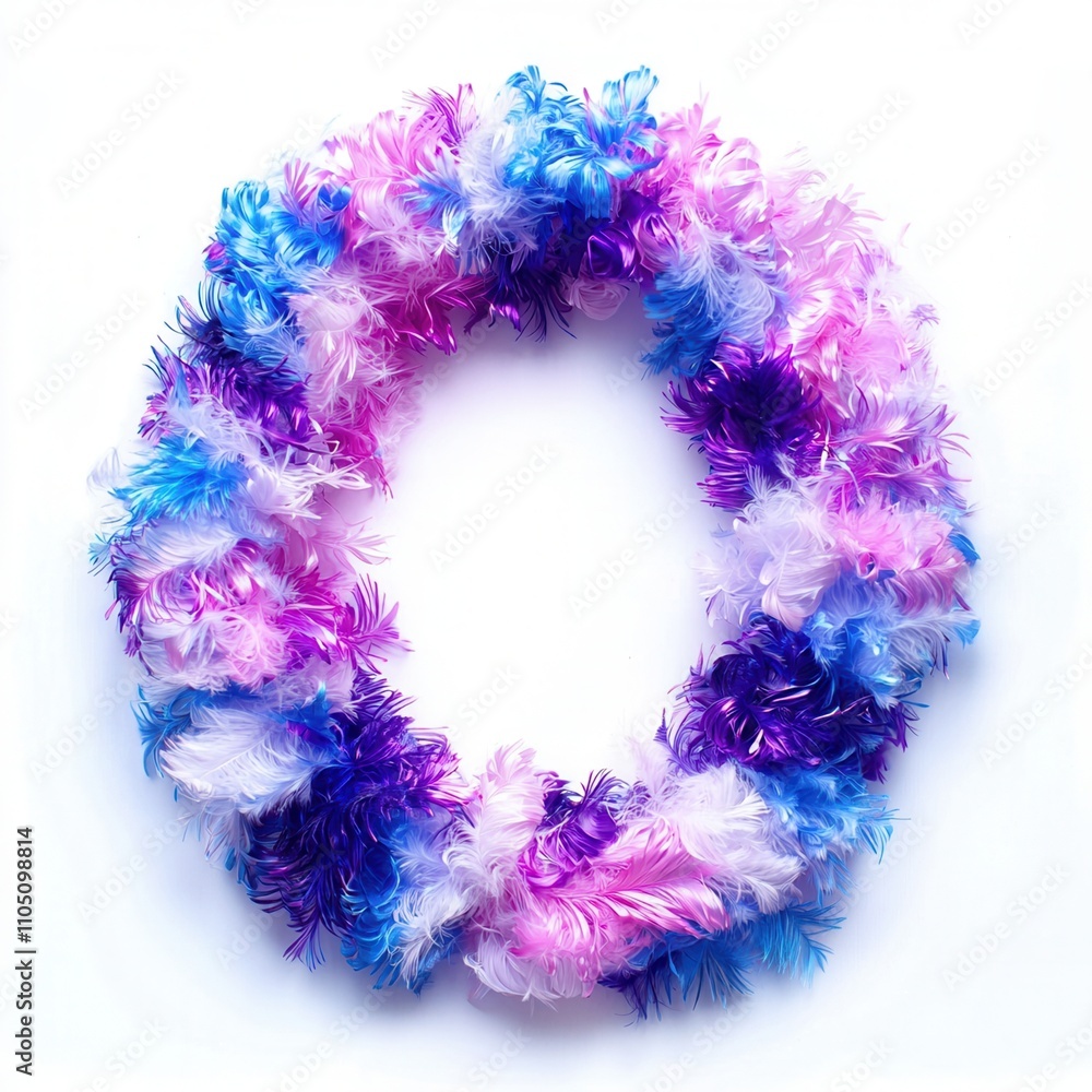 A vibrant, colorful wreath made of fluffy pink, blue, and white materials, perfect for festive decorations or celebrations. isolate on white background A vibrant, colorful wreath made of fluffy pink, blue, and white materials, perfect for festive decorations or celebrations. isolate on white background