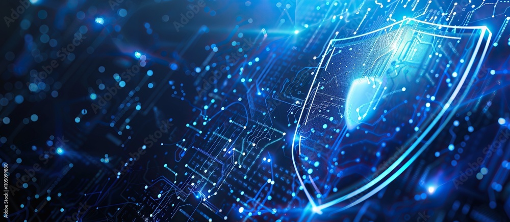 Fototapeta premium Cyber Security Concept with Shield Icon and Circuit Board