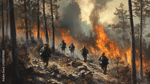 Firefighters Battling a Forest Blaze