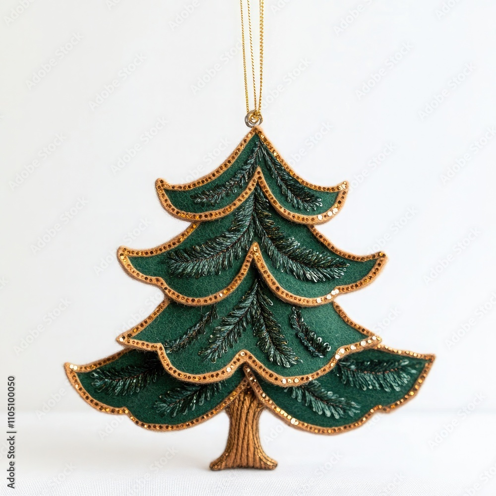 Obraz premium A green Christmas tree ornament with sequins hanging