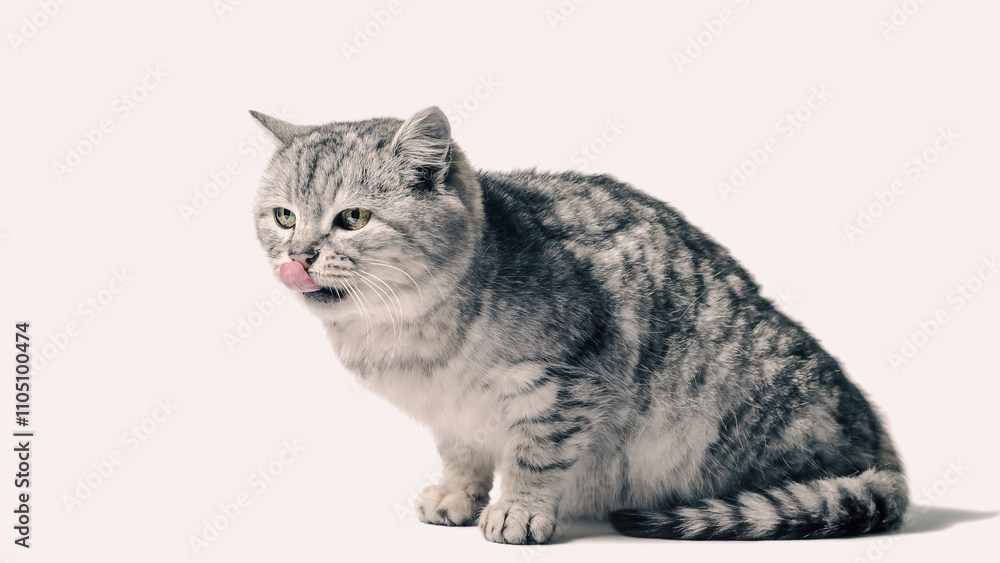 Obraz premium mongrel tabby cat sits on a white background