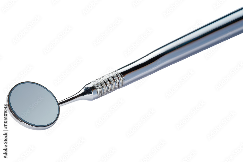 A dental mirror used by professionals for examining teeth and oral cavities. A dental mirror used by professionals for examining teeth and oral cavities.