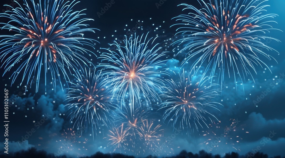 Naklejka premium Mystic Blue Harmony in New Year’s Fireworks