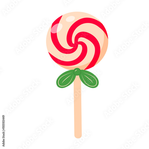 Christmas lollipop with bow isolated on white background.