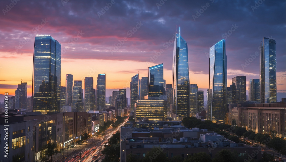 Obraz premium Urban Skyline at Dusk