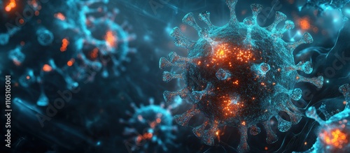 Virus illustrated as fractal geometry, sharp and intricate patterns, glowing accents 