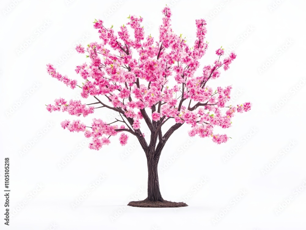 Fototapeta premium Pink Cherry Blossom Tree Spring Flowers Isolated on White