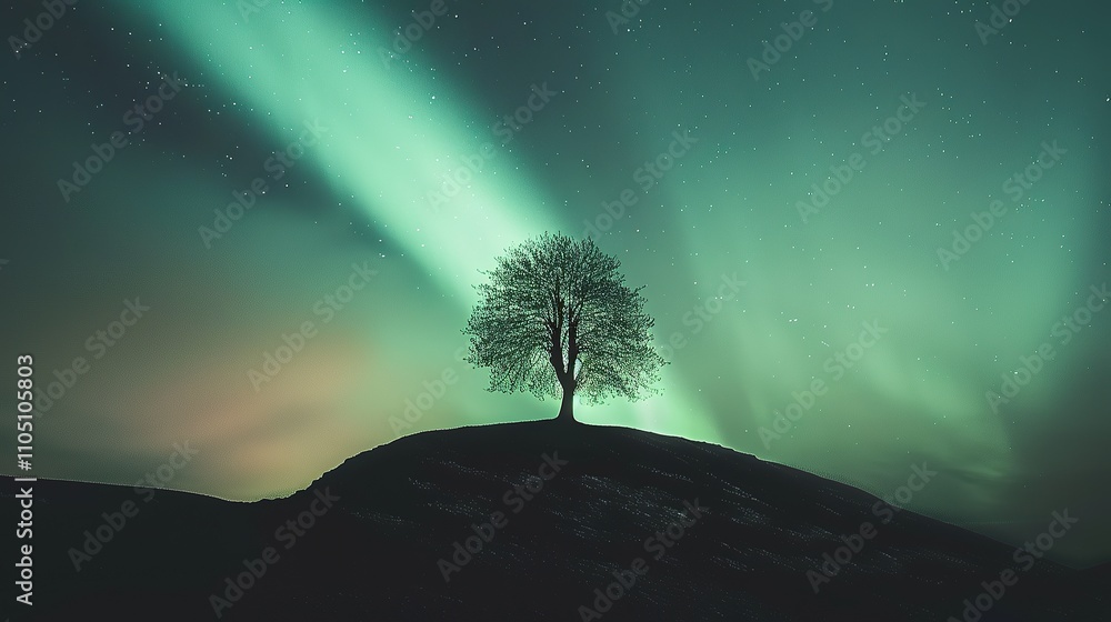 Silhouetted Tree Under the Aurora Borealis Silhouetted Tree Under the Aurora Borealis