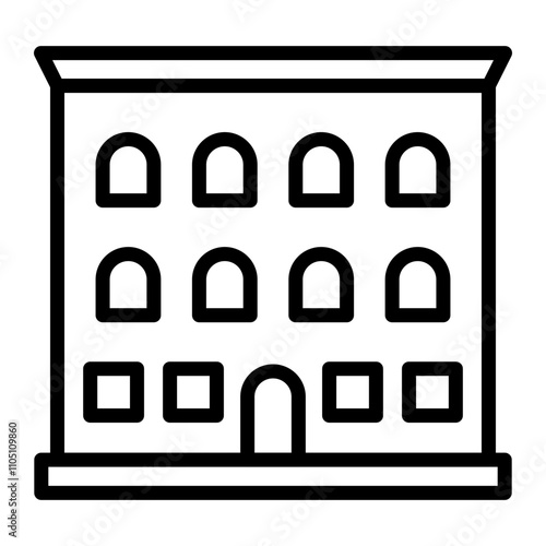 Historic Building Model Vector Line Icon Design