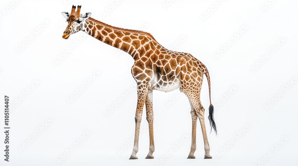 Fototapeta premium A Reticulated Giraffe Stands Against A White Background