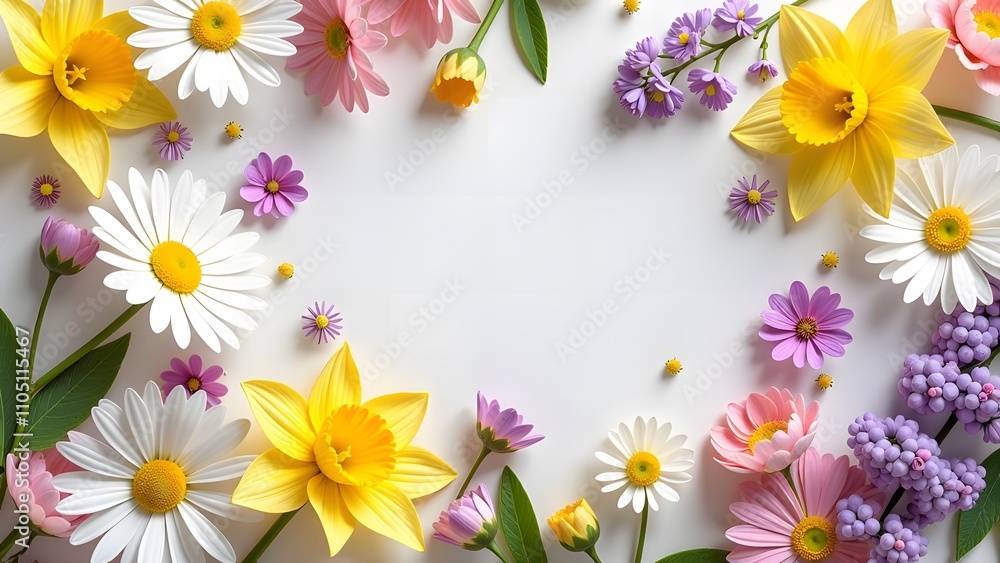A composition of multicolored flowers on a white background. A composition of multicolored flowers on a white background.