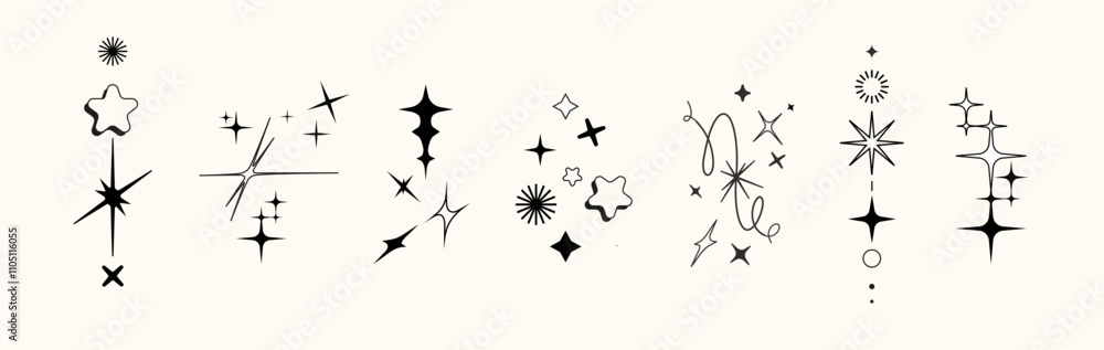 Y2k style Twinkle star figures, tattoo bling shapes. Magical sparkle flash, shiny shine. The fireworks flicker, blink, the figures sparkle and glow. Y2k style Twinkle star figures, tattoo bling shapes. Magical sparkle flash, shiny shine. The fireworks flicker, blink, the figures sparkle and glow.