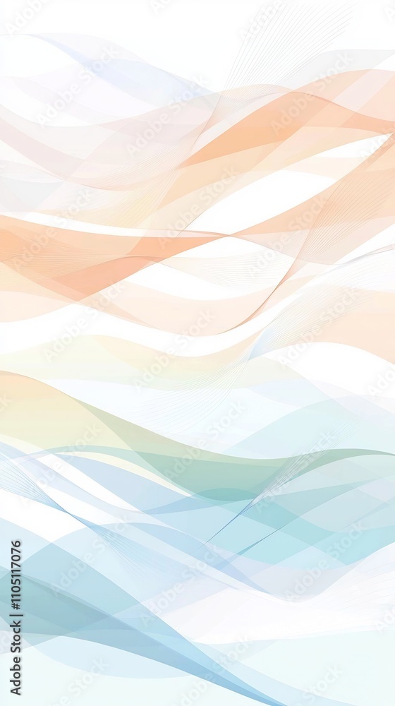 Fototapeta premium Serene abstract background featuring a harmonious composition of flowing soft pastel gradient curves and geometric shapes creating a visually appealing calming