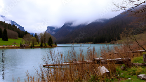 Early spring landscapes around the Wagital lake (Wagitalersee) in the canton of Schwyz, Switzerland photo