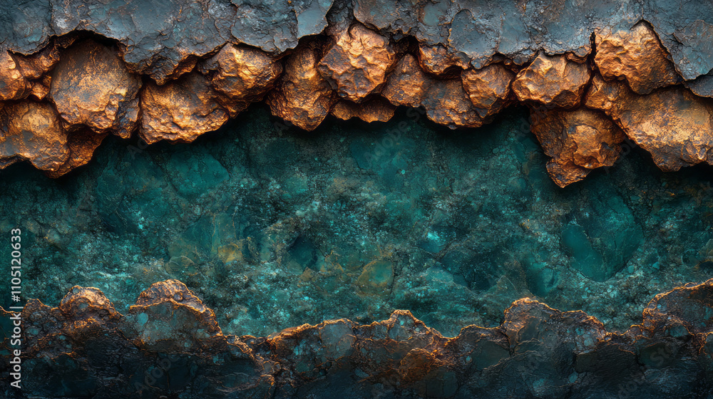 Obraz premium stunning abstract image featuring textured surface with copper and royal blue tones, evoking sense of depth and mystery. rugged, layered appearance adds intriguing visual element