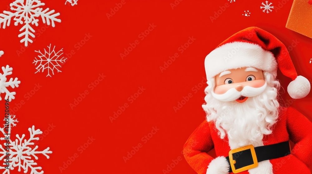 Fototapeta premium Merry Christmas santa claus looking at camera and smilling, copy space on the lef