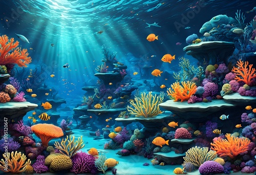 An underwater wonderland with luminescent corals and cartoonish sea creatures, AI Generated