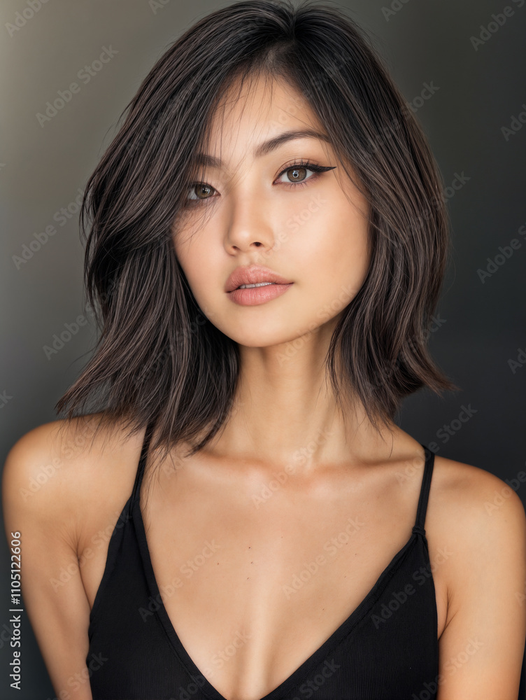A sophisticated woman stands out against a simple background. A sophisticated woman stands out against a simple background.