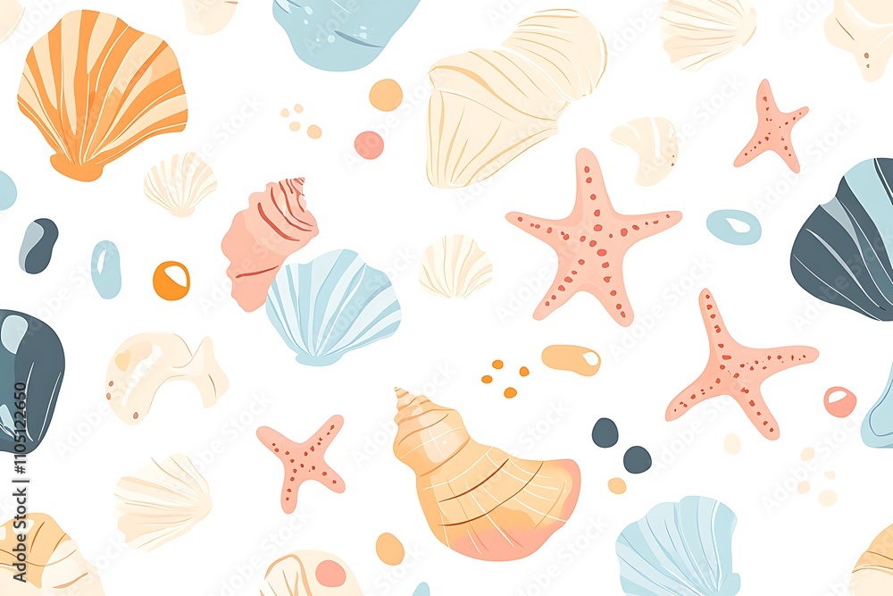 Nautical elements set. Starfish and shells. illustration