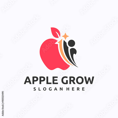 Apple growth logo design template. Human nutrition improvement concept. Creative vector symbol.