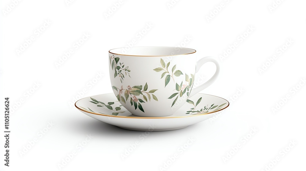 A delicate porcelain teacup with a floral design, accompanied by a matching saucer, showcasing elegance and simplicity. A delicate porcelain teacup with a floral design, accompanied by a matching saucer, showcasing elegance and simplicity.