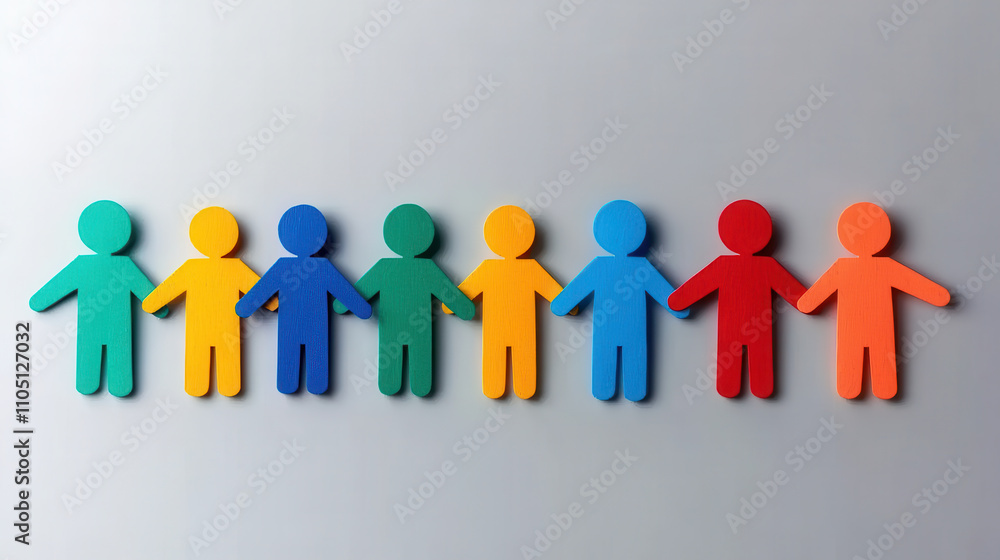 Colorful paper cutouts of diverse community figures holding hands symbolize unity and togetherness Colorful paper cutouts of diverse community figures holding hands symbolize unity and togetherness